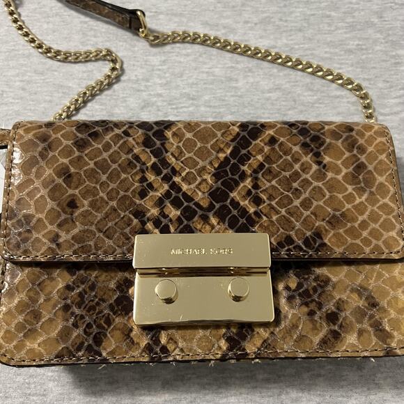 Michael Kors Sloan Crossbody Bag Womens One Size Sand Snake Leather Chain - Picture 3 of 15
